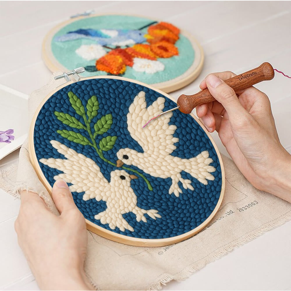 Doves Punch Needle  Kit - Peace And Love Yarn Craft | Bird Lovers Art |  Diy Christmas Decor - image 3