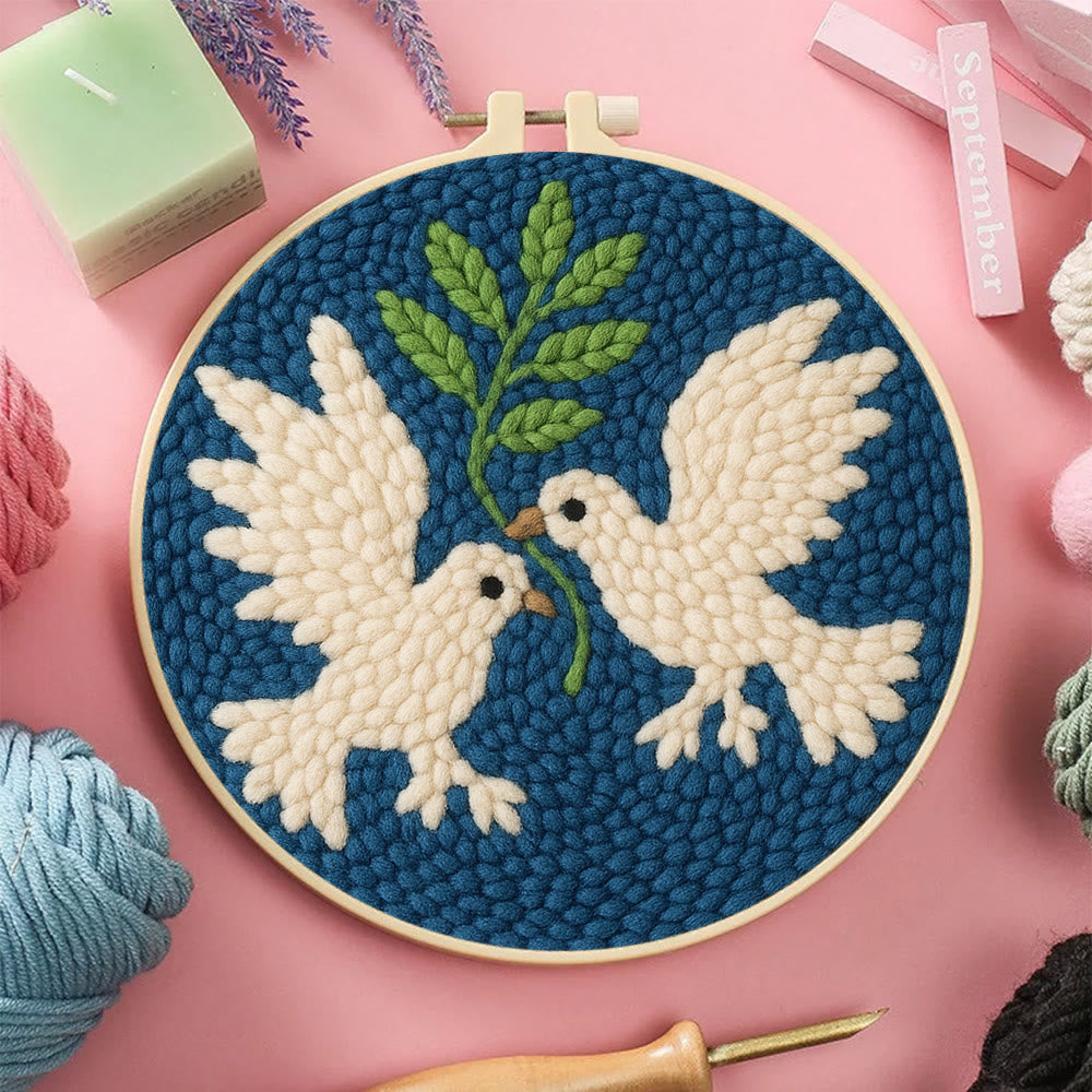 Doves Punch Needle  Kit - Peace And Love Yarn Craft | Bird Lovers Art |  Diy Christmas Decor - image 6