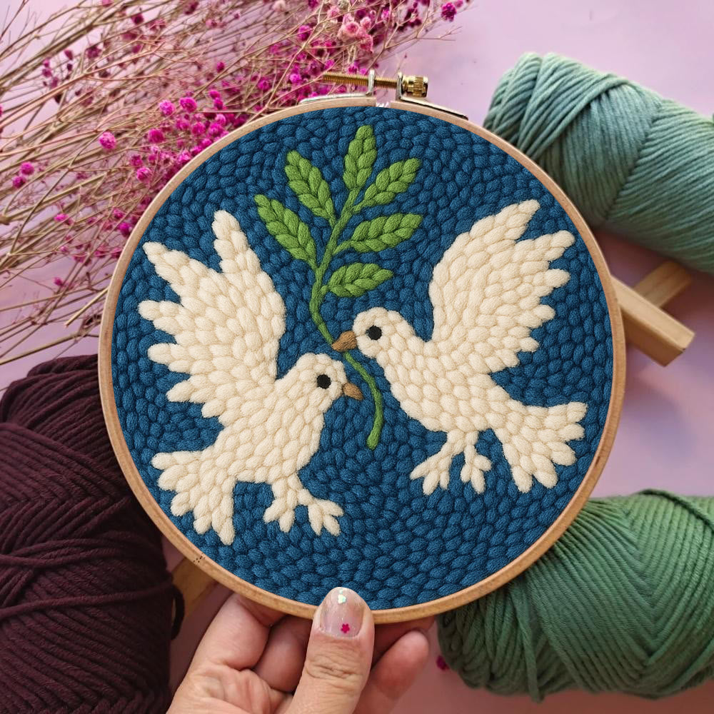 Doves Punch Needle  Kit - Peace And Love Yarn Craft | Bird Lovers Art |  Diy Christmas Decor - image 4