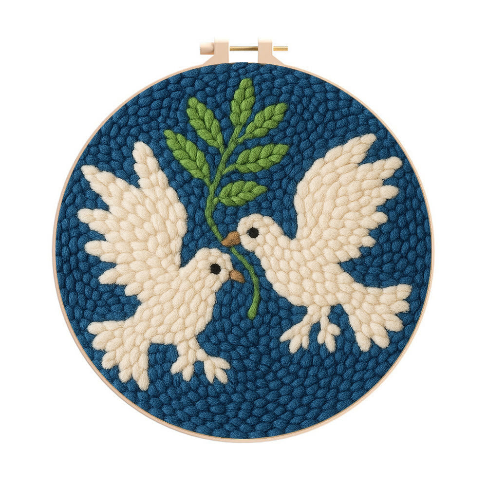 Doves Punch Needle  Kit - Peace And Love Yarn Craft | Bird Lovers Art |  Diy Christmas Decor - 20cm*20cm - image 0