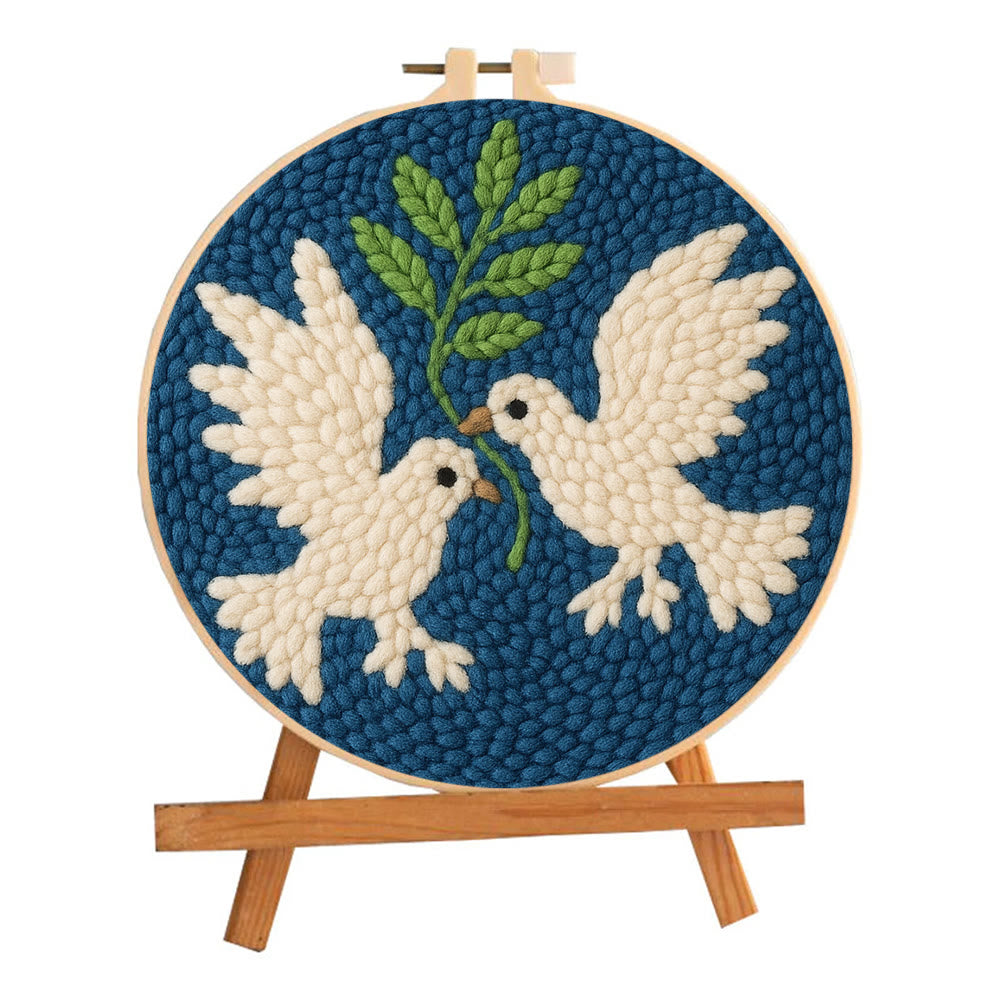 Doves Punch Needle  Kit - Peace And Love Yarn Craft | Bird Lovers Art |  Diy Christmas Decor - image 1
