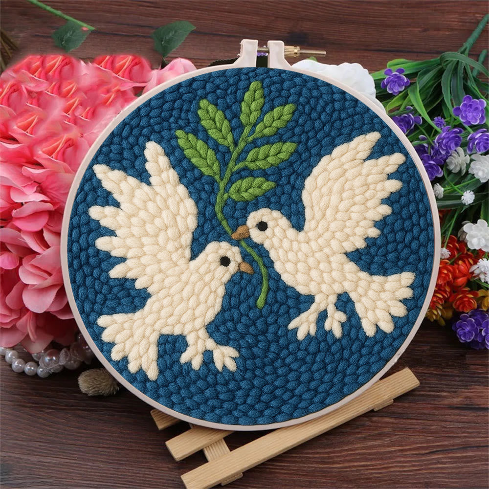 Doves Punch Needle  Kit - Peace And Love Yarn Craft | Bird Lovers Art |  Diy Christmas Decor - image 5