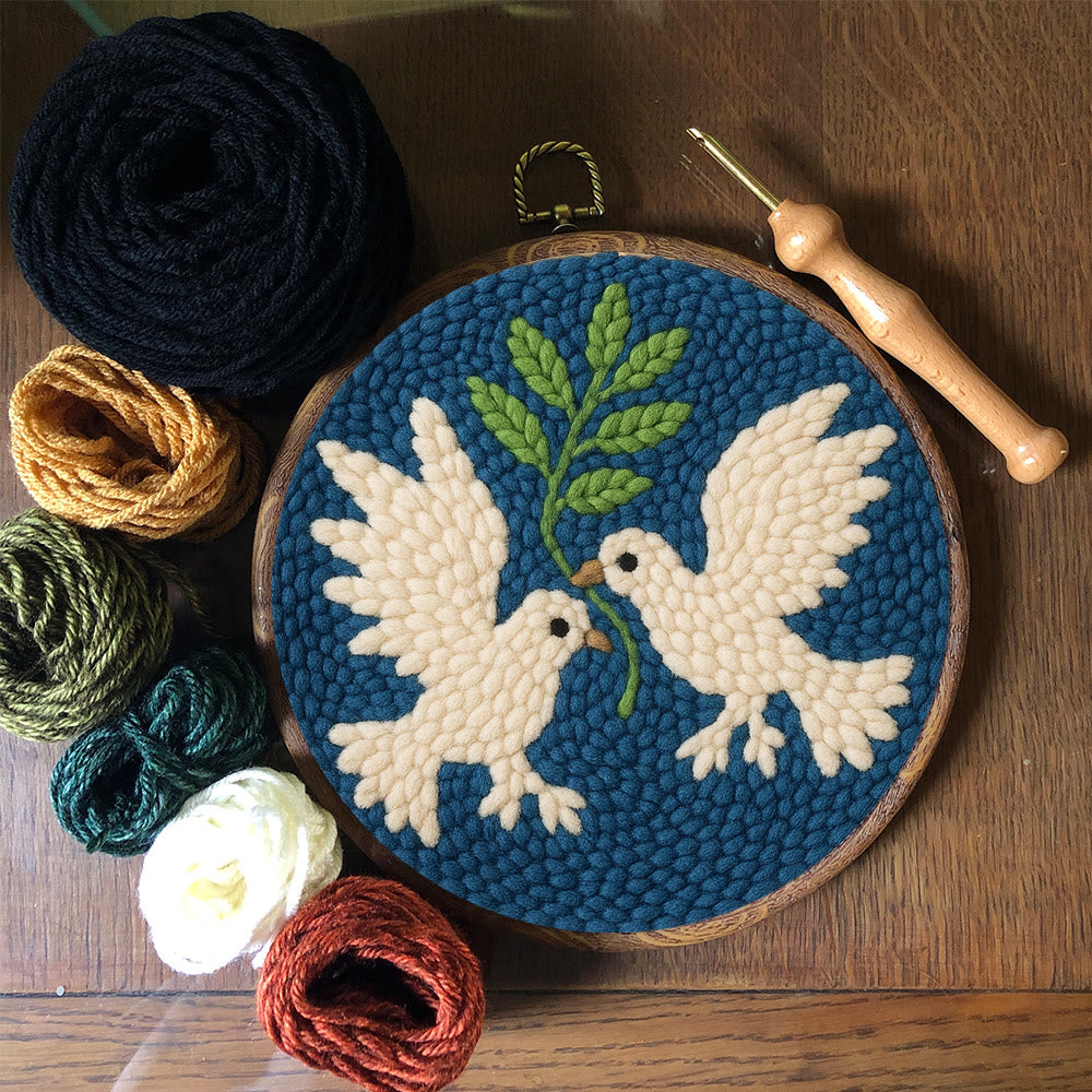 Doves Punch Needle  Kit - Peace And Love Yarn Craft | Bird Lovers Art |  Diy Christmas Decor - image 8