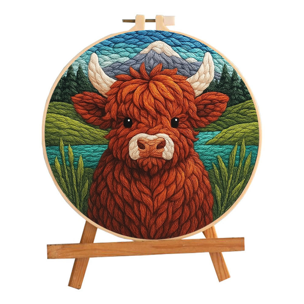 Highland Cow Punch Needle  Kit - Handmade Animal Needlework |  Easy For Adults And Children Craft - image 1
