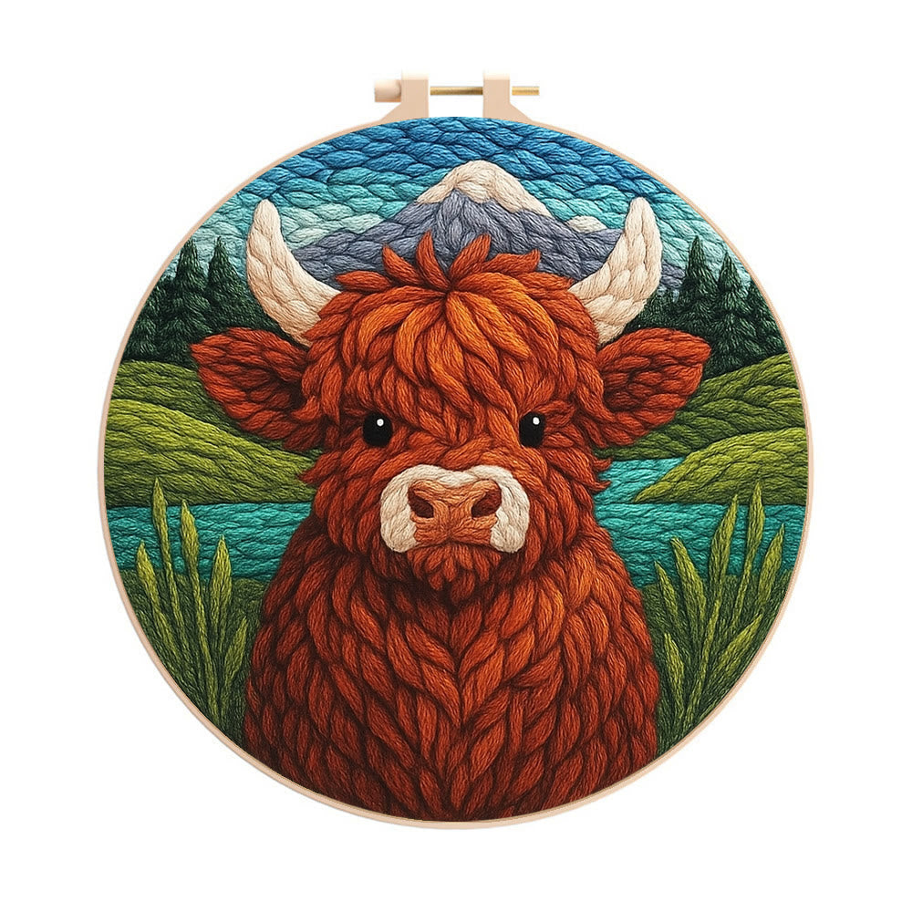 Highland Cow Punch Needle  Kit - Handmade Animal Needlework |  Easy For Adults And Children Craft - 20cm*20cm - image 0