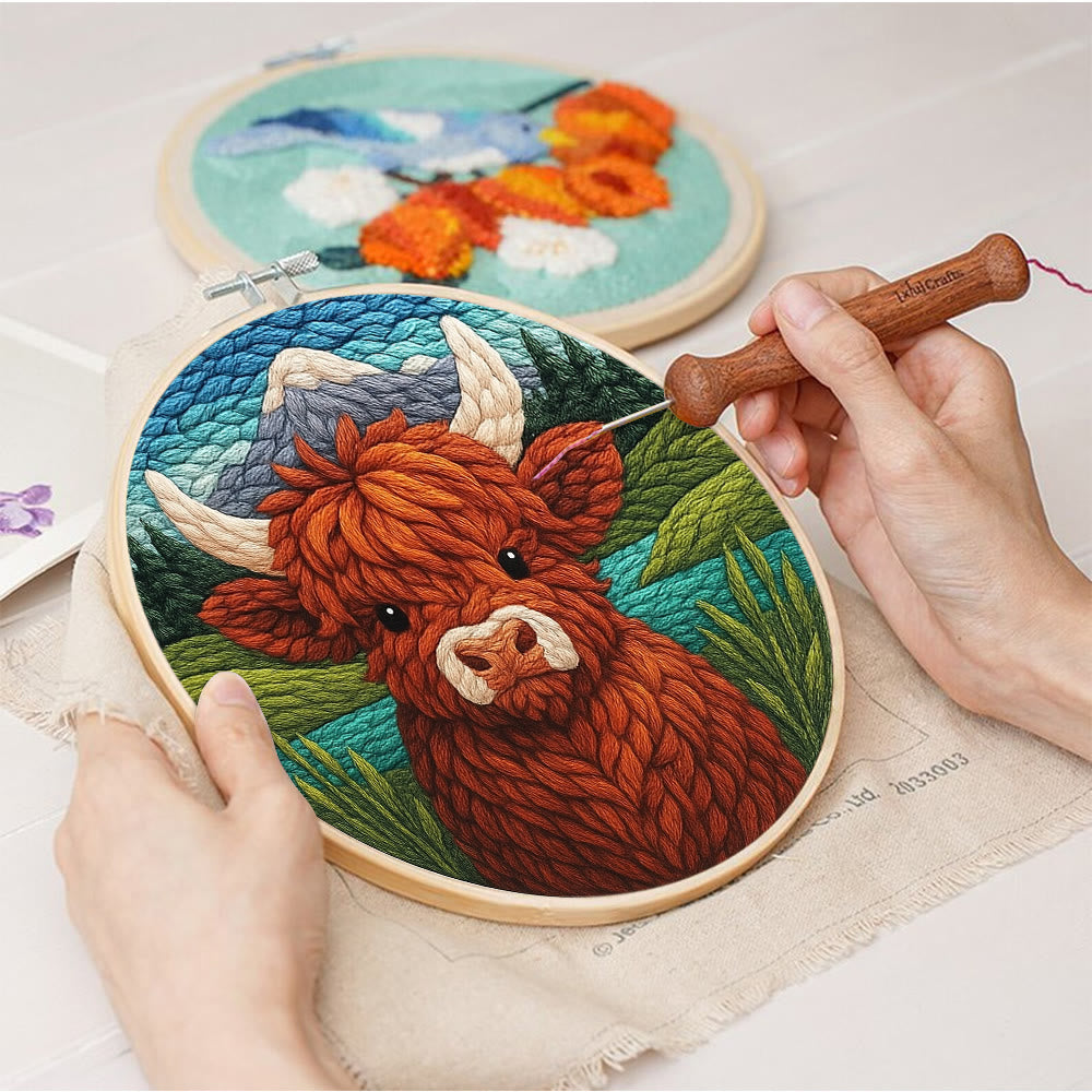 Highland Cow Punch Needle  Kit - Handmade Animal Needlework |  Easy For Adults And Children Craft - image 2