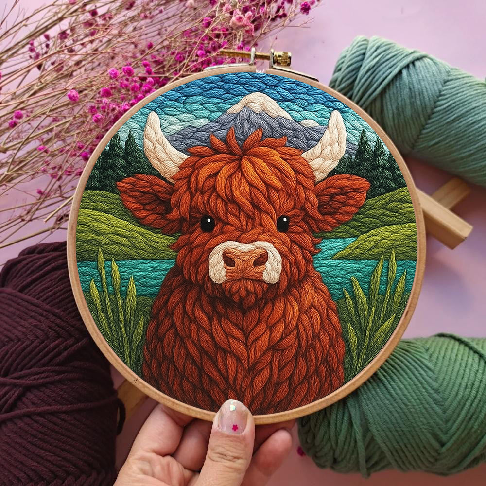 Highland Cow Punch Needle  Kit - Handmade Animal Needlework |  Easy For Adults And Children Craft - image 3