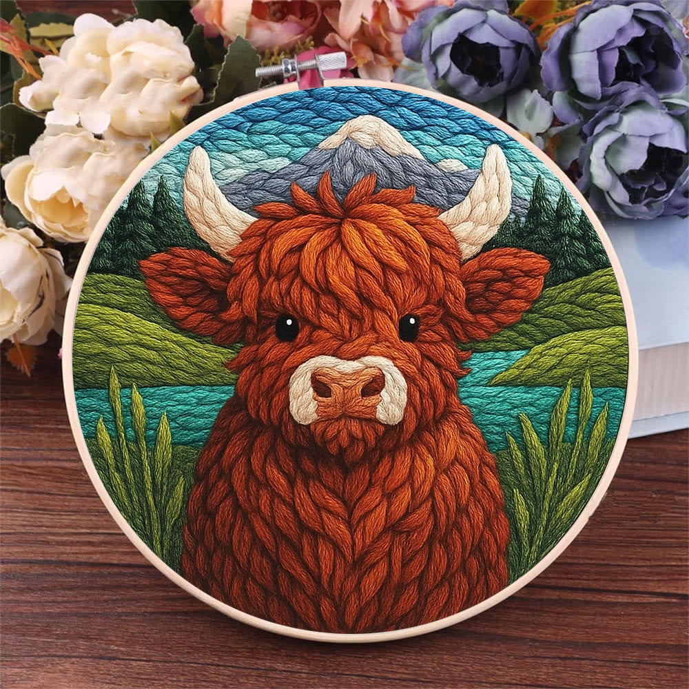 Highland Cow Punch Needle  Kit - Handmade Animal Needlework |  Easy For Adults And Children Craft - image 7