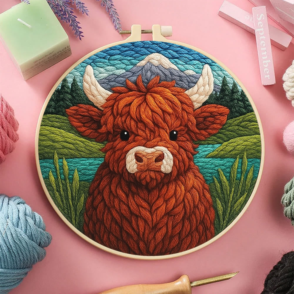 Highland Cow Punch Needle  Kit - Handmade Animal Needlework |  Easy For Adults And Children Craft - image 9