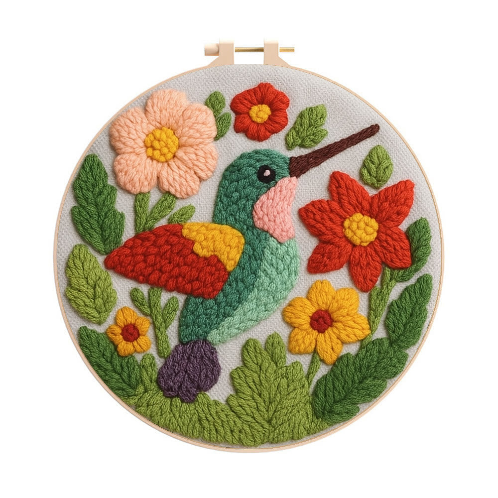 Spring Hummingbird Punch Needle  Kit - Flowers Blossom Craft | Nice Gifts For Animal Lovers - 20cm*20cm - image 0