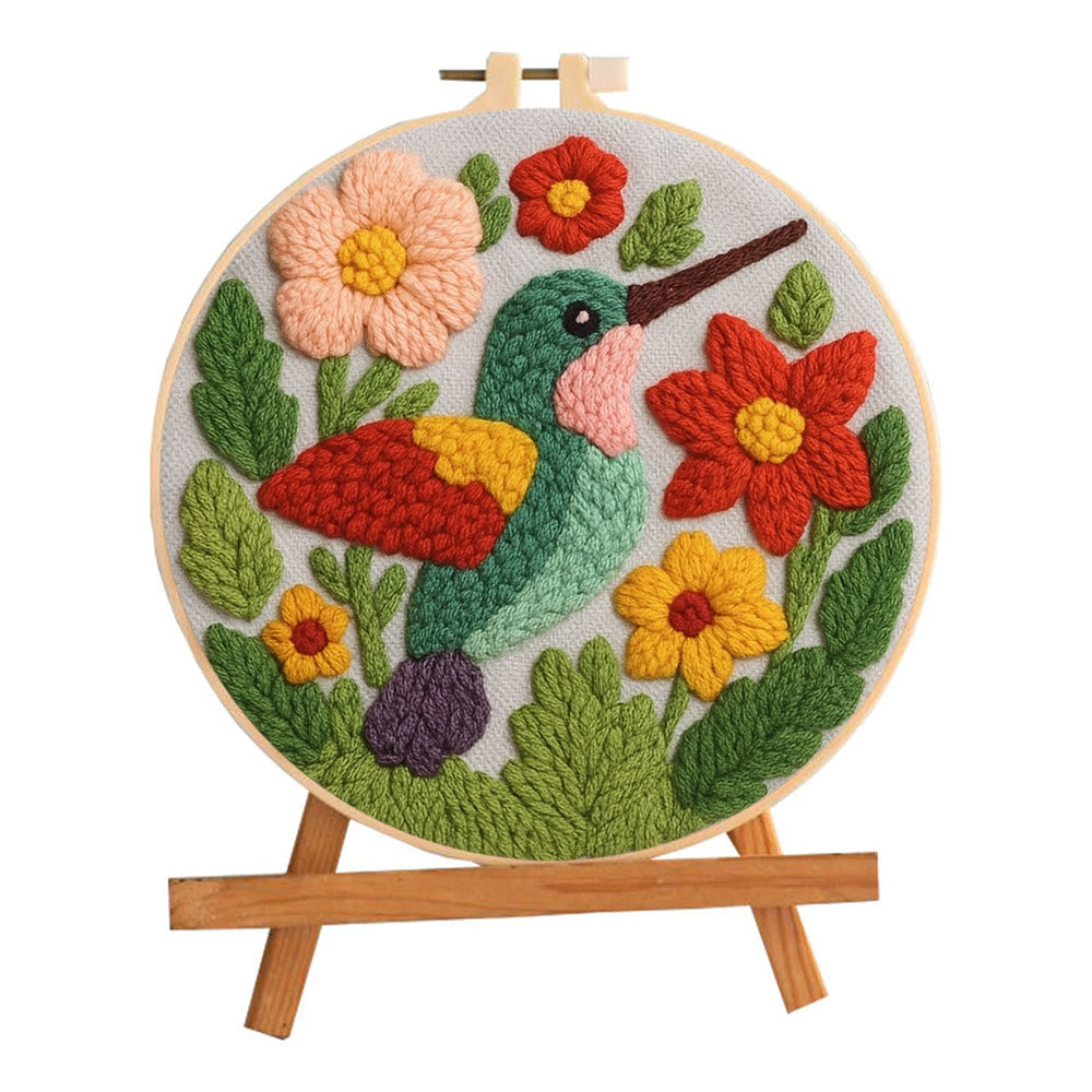 Spring Hummingbird Punch Needle  Kit - Flowers Blossom Craft | Nice Gifts For Animal Lovers - image 1