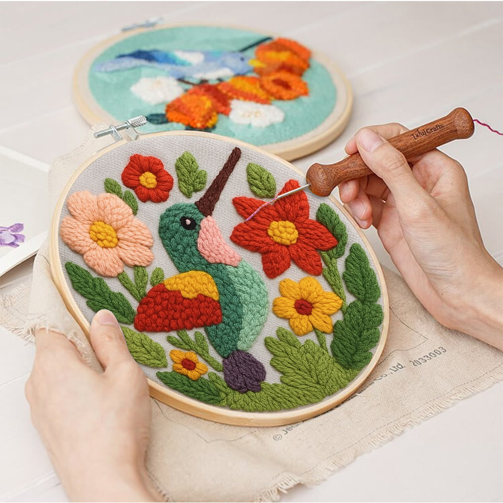 Spring Hummingbird Punch Needle  Kit - Flowers Blossom Craft | Nice Gifts For Animal Lovers - image 2