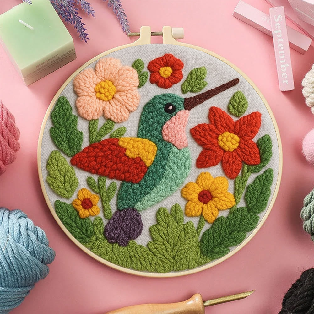 Spring Hummingbird Punch Needle  Kit - Flowers Blossom Craft | Nice Gifts For Animal Lovers - image 6