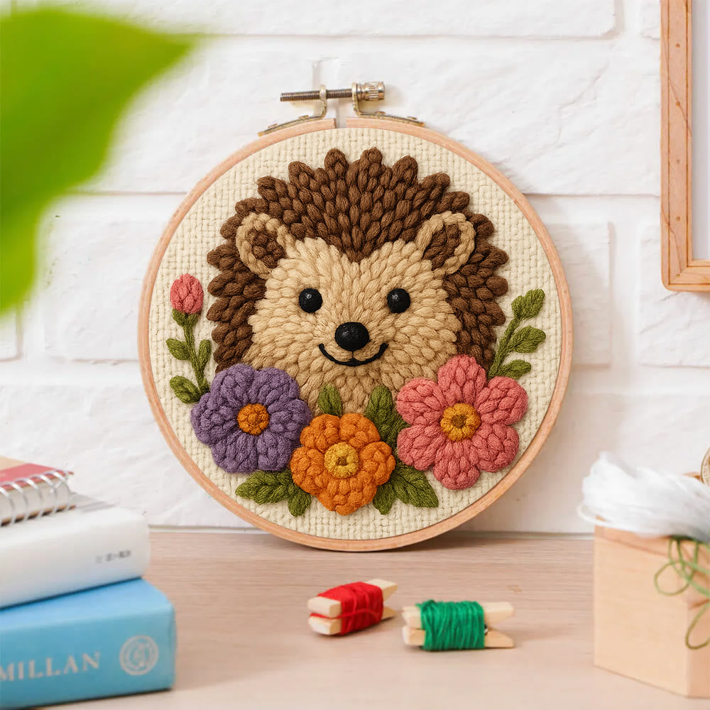  Floral Hedgehog Punch Needle  Kit - Animal Yarn Craft | Handmade Tufted Gifts - image 3
