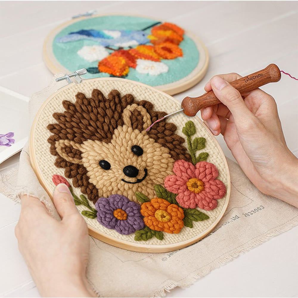  Floral Hedgehog Punch Needle  Kit - Animal Yarn Craft | Handmade Tufted Gifts - image 2