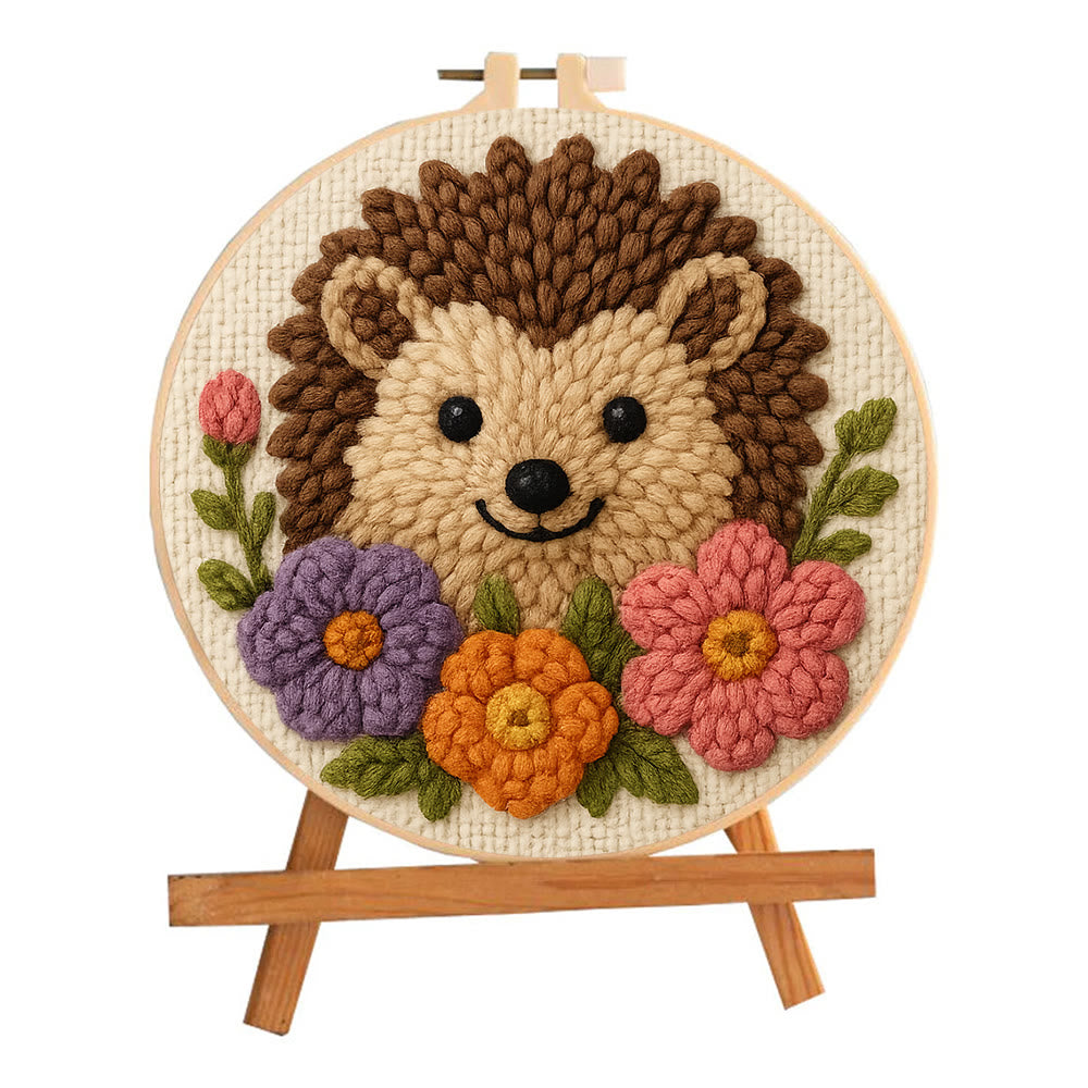  Floral Hedgehog Punch Needle  Kit - Animal Yarn Craft | Handmade Tufted Gifts - image 1