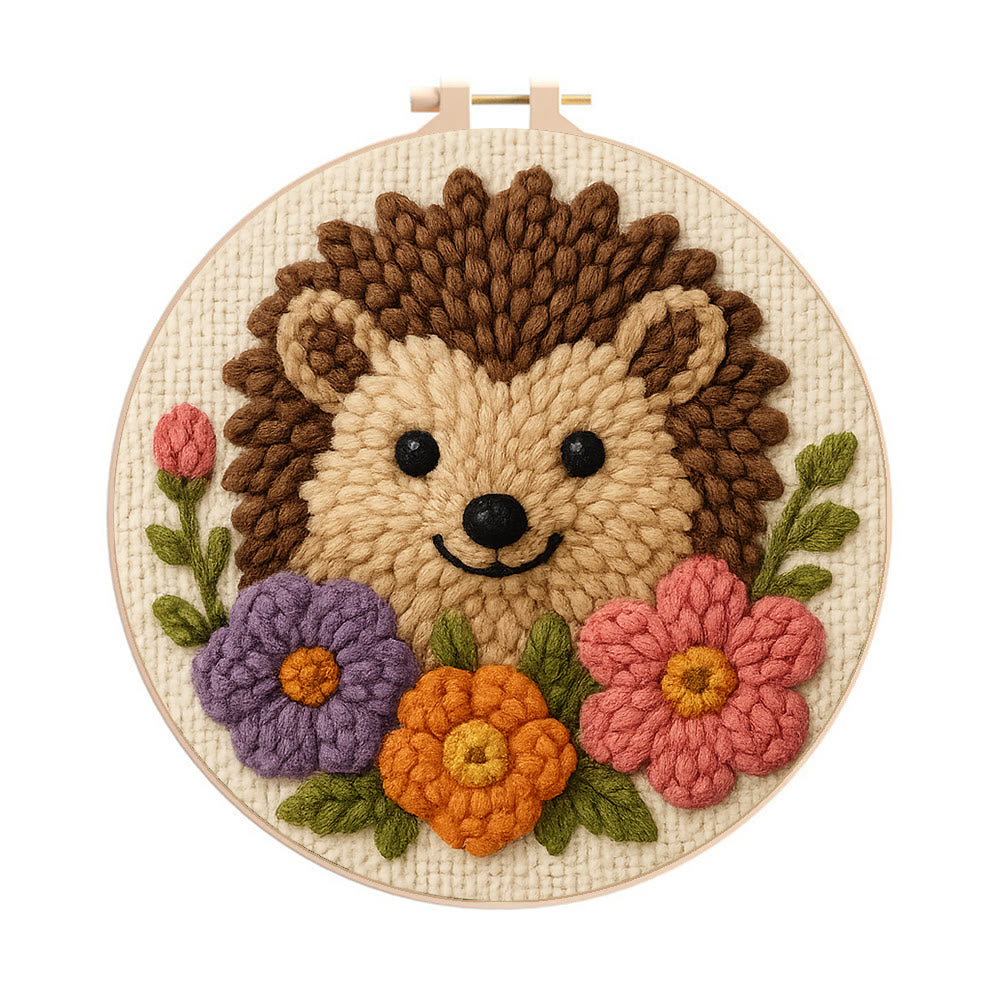  Floral Hedgehog Punch Needle  Kit - Animal Yarn Craft | Handmade Tufted Gifts - 20cm*20cm - image 0