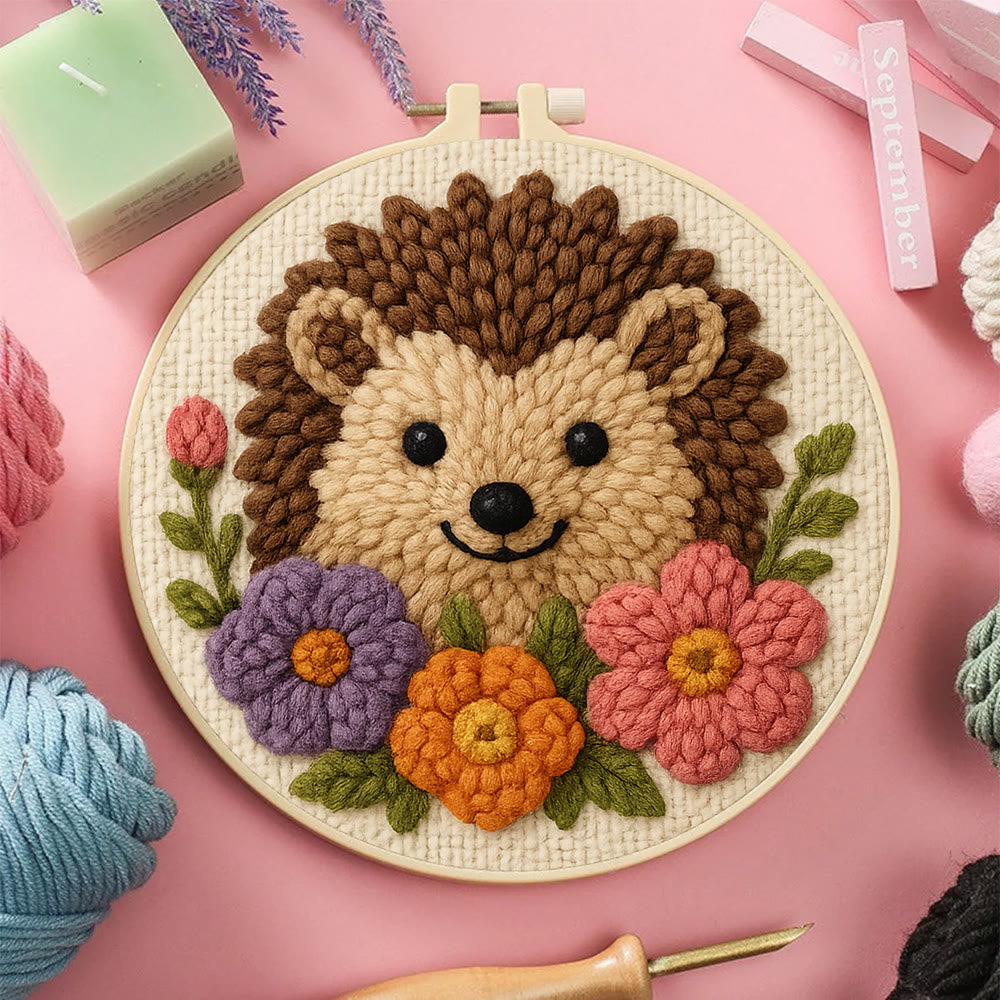  Floral Hedgehog Punch Needle  Kit - Animal Yarn Craft | Handmade Tufted Gifts - image 5