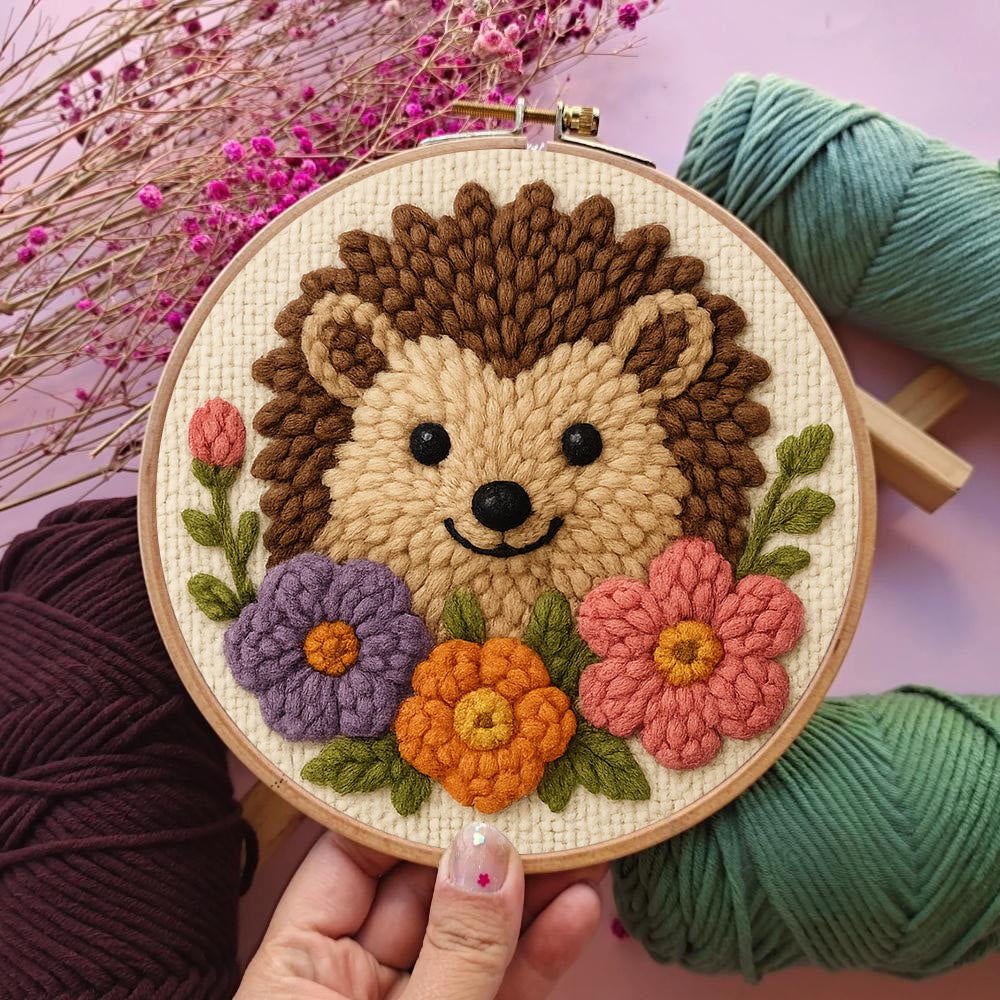  Floral Hedgehog Punch Needle  Kit - Animal Yarn Craft | Handmade Tufted Gifts - image 4