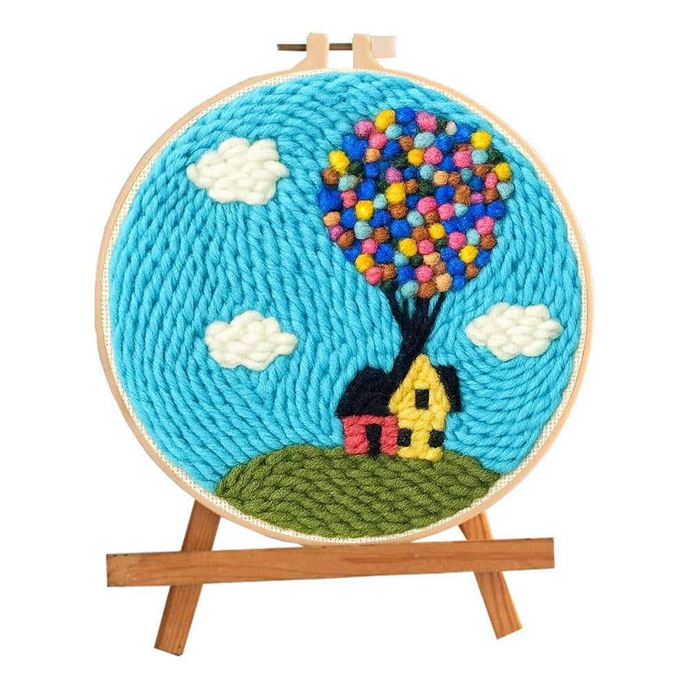 Colourful Balloon House Punch Needle  Kit - Wall Hanging Decoration | Perfect Gift For Crafters - image 1
