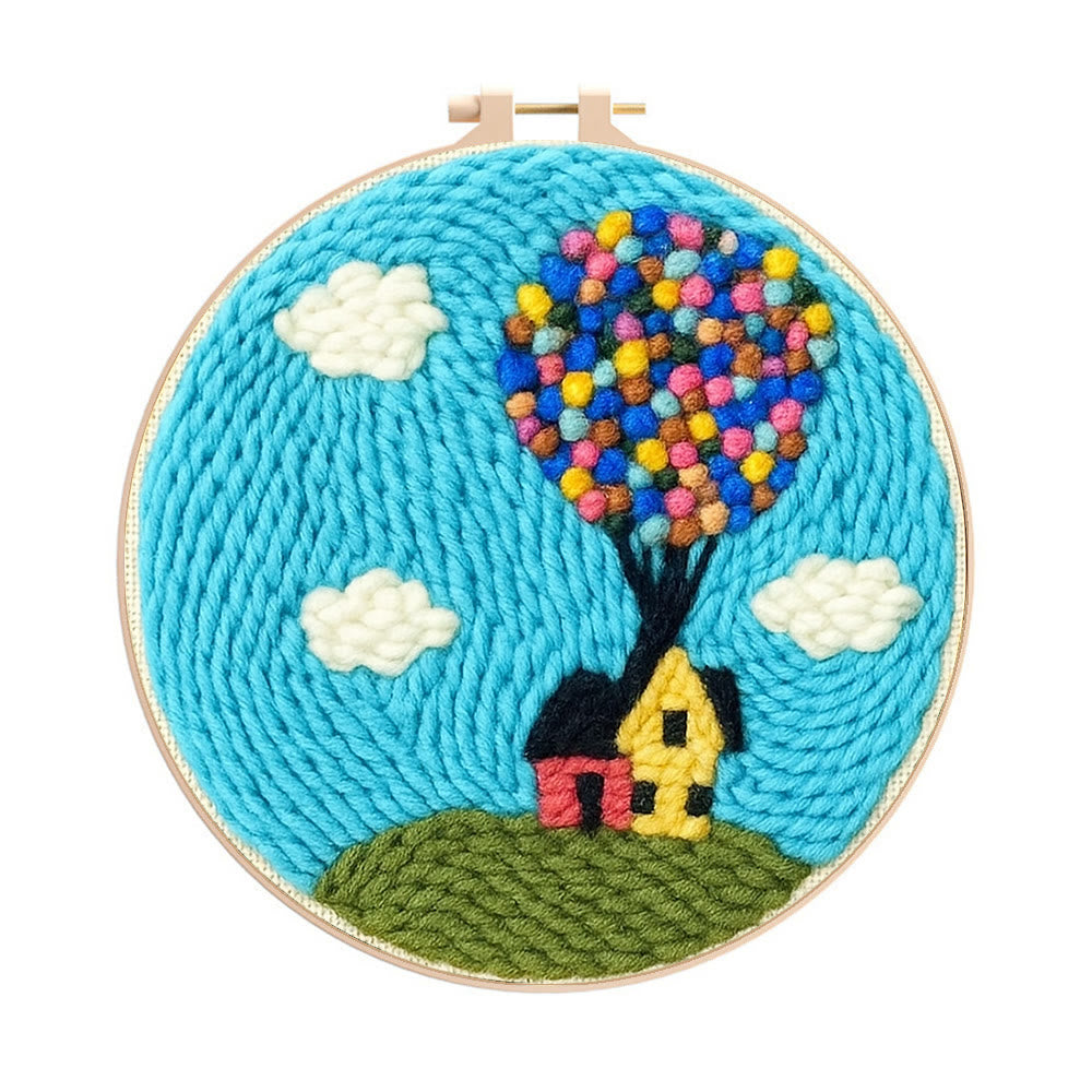 Colourful Balloon House Punch Needle  Kit - Wall Hanging Decoration | Perfect Gift For Crafters - 20cm*20cm - image 0