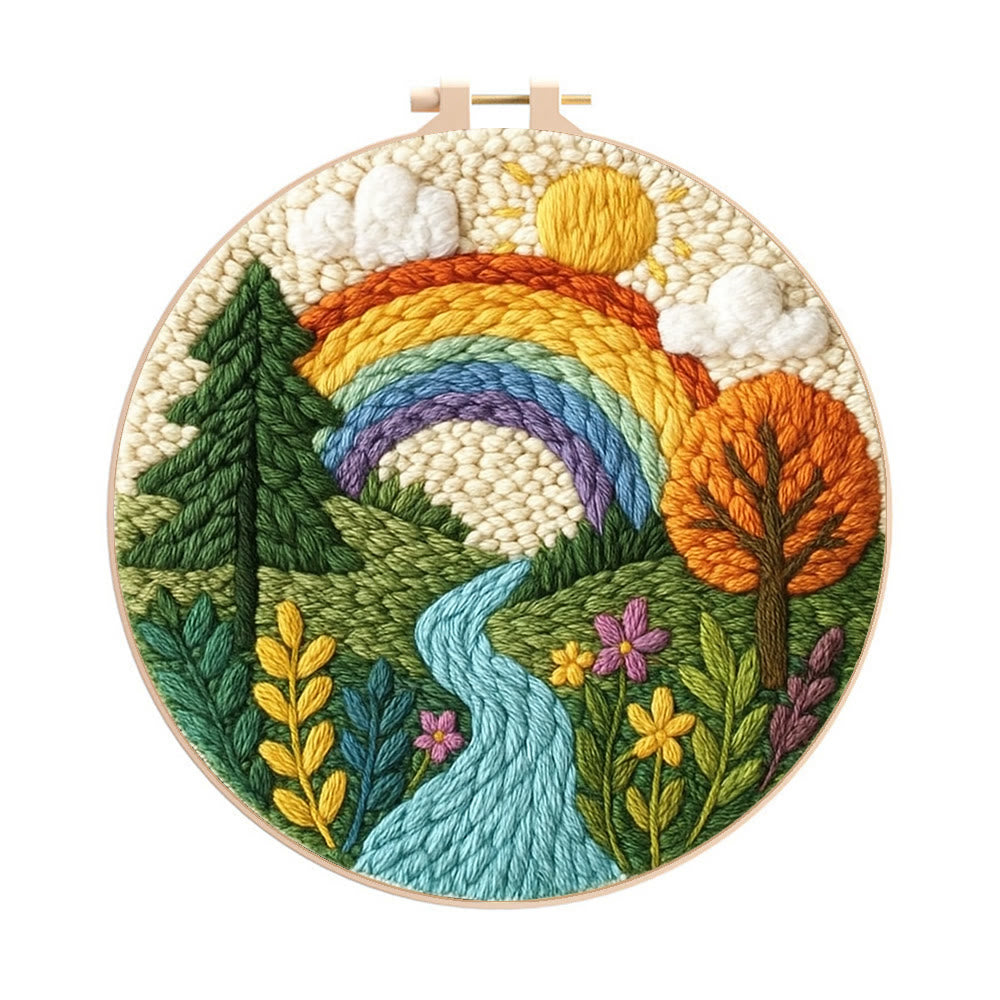 Rainbow Riverside Punch Needle  Kit - Beautiful Scenery Craft | Nice For Housewarming Gifts - 20cm*20cm - image 0