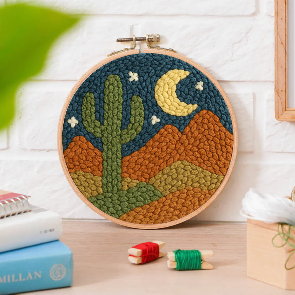 Desert At Night Punch Needle  Kit - Cactus Handmade Craft | Diy Starter Kit - image 4