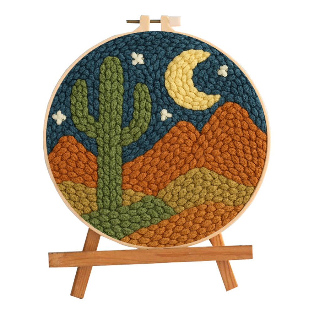 Desert At Night Punch Needle  Kit - Cactus Handmade Craft | Diy Starter Kit - image 1