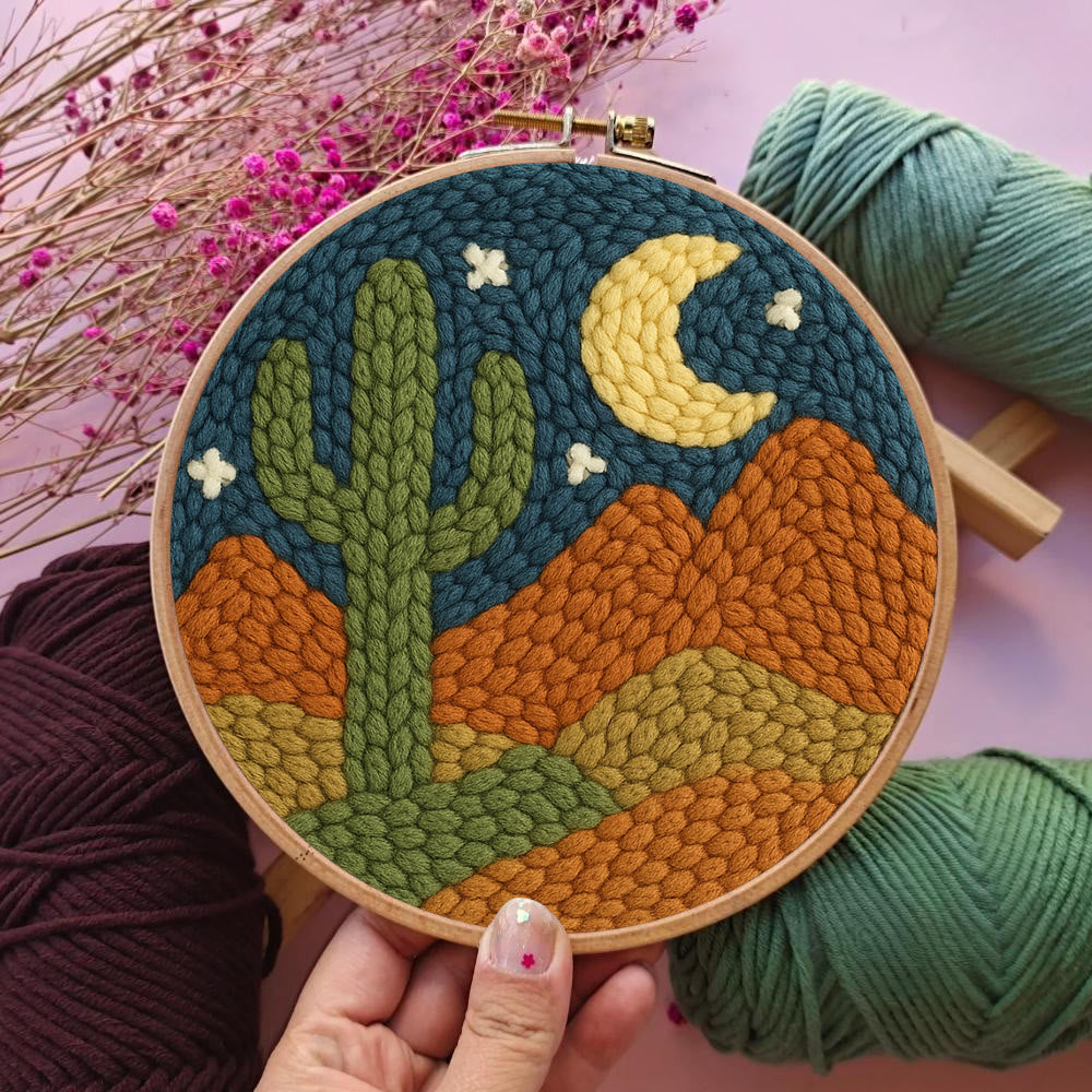 Desert At Night Punch Needle  Kit - Cactus Handmade Craft | Diy Starter Kit - image 5
