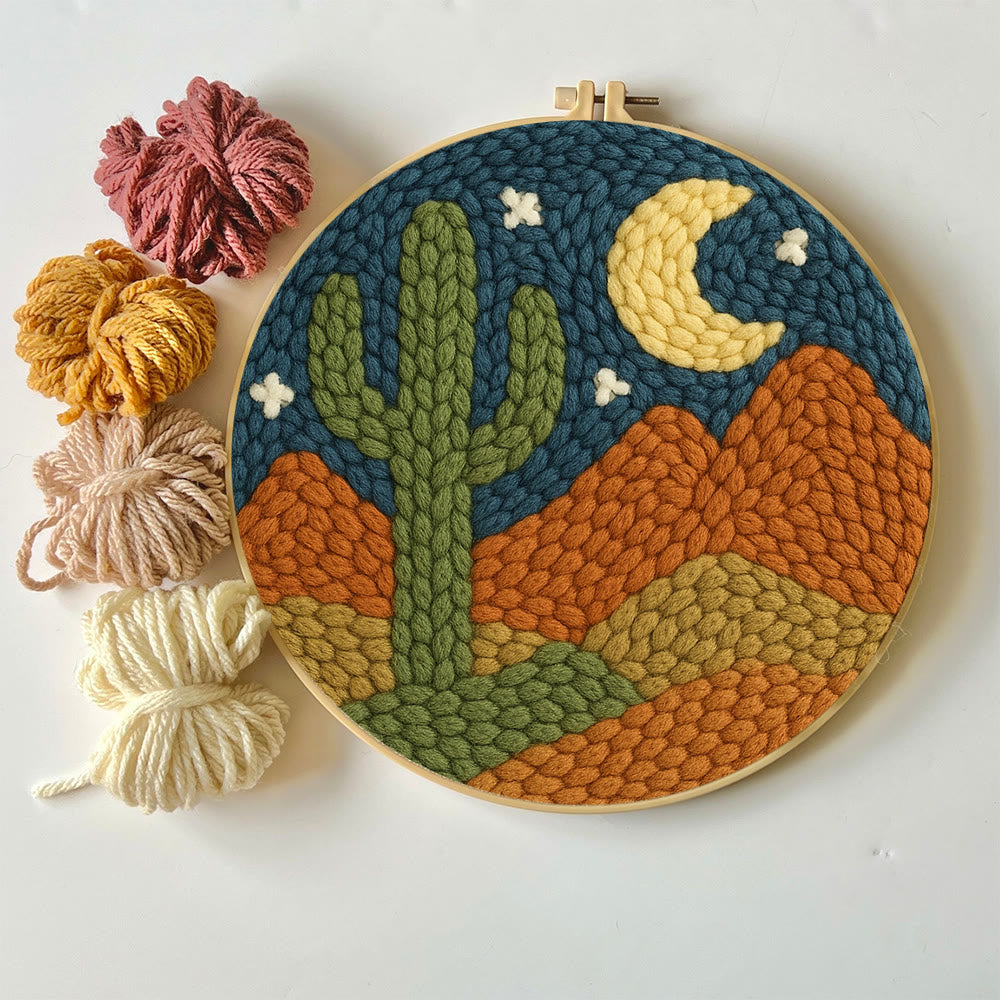 Desert At Night Punch Needle  Kit - Cactus Handmade Craft | Diy Starter Kit - image 3