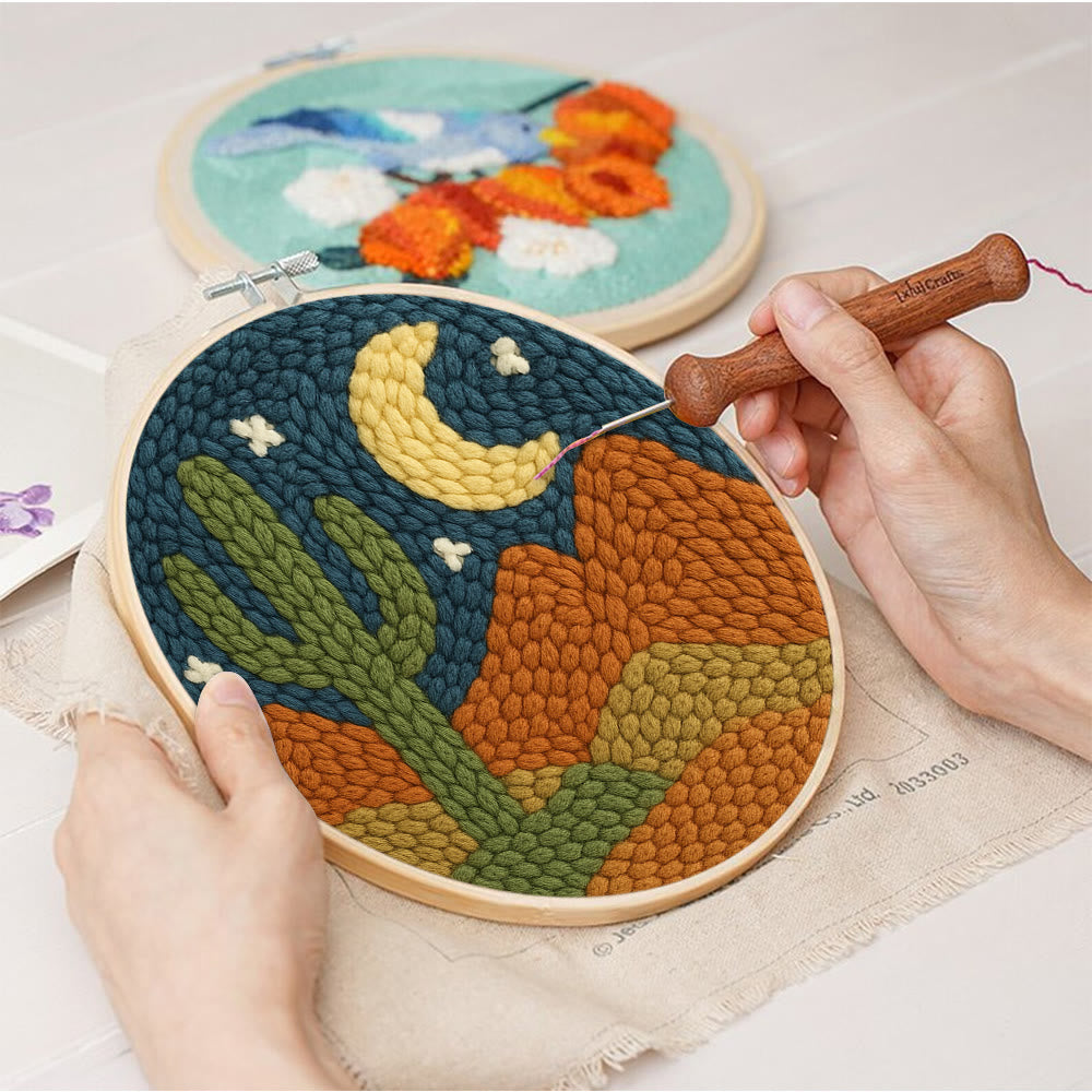 Desert At Night Punch Needle  Kit - Cactus Handmade Craft | Diy Starter Kit - image 2