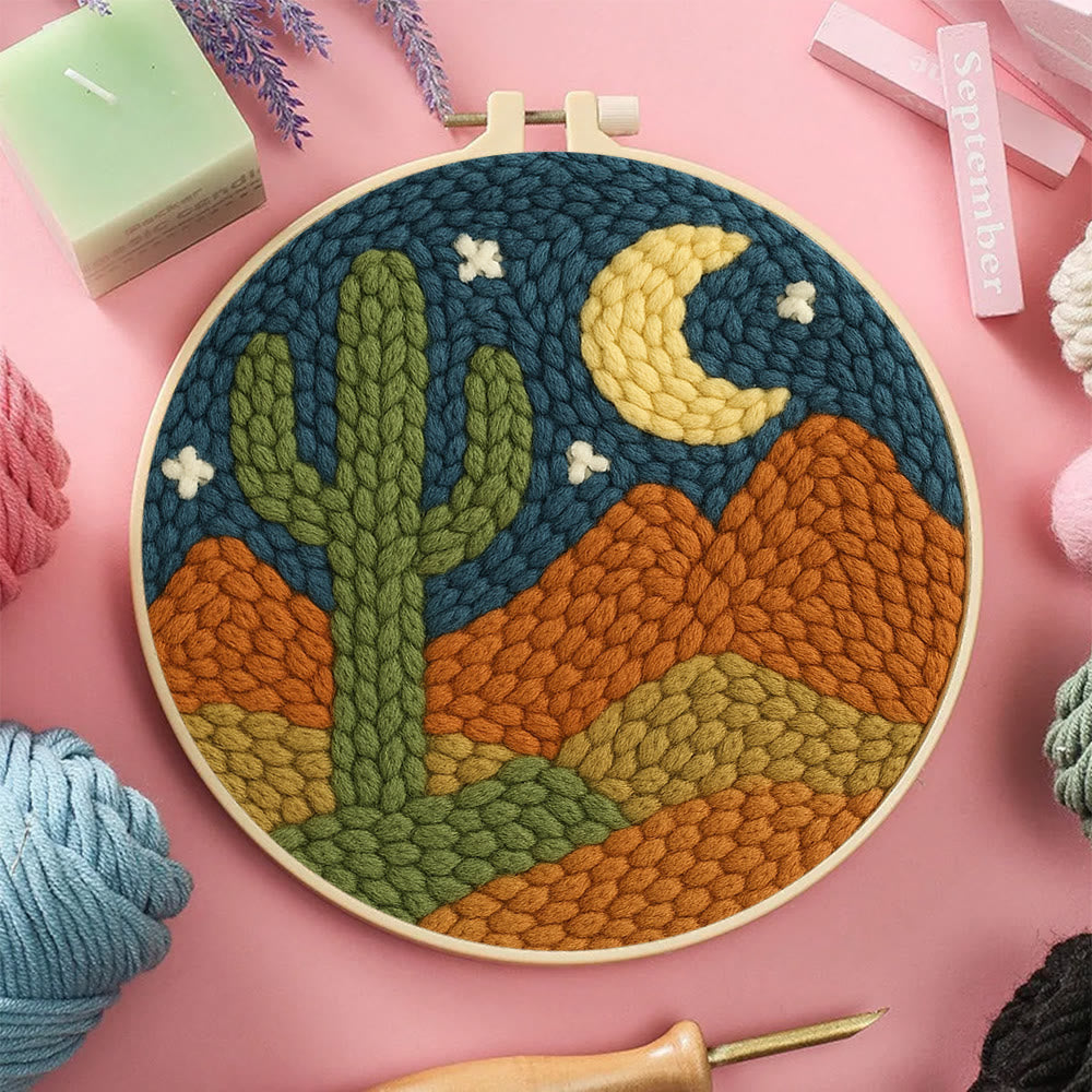 Desert At Night Punch Needle  Kit - Cactus Handmade Craft | Diy Starter Kit - image 6