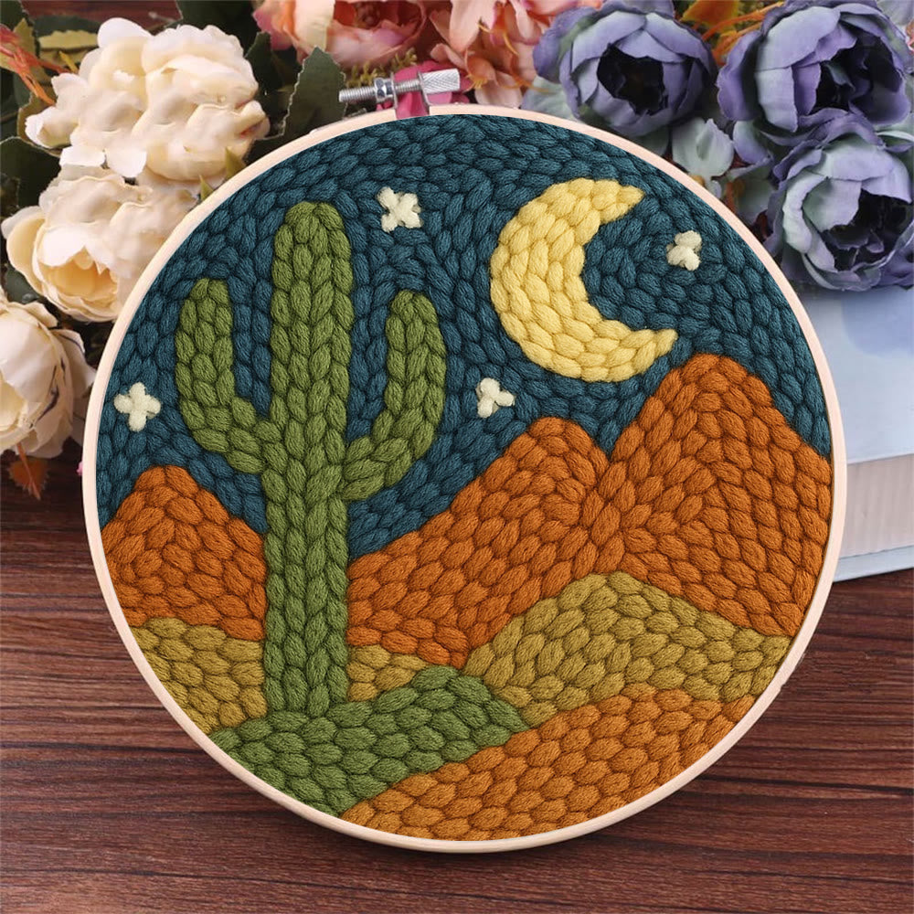Desert At Night Punch Needle  Kit - Cactus Handmade Craft | Diy Starter Kit - image 9