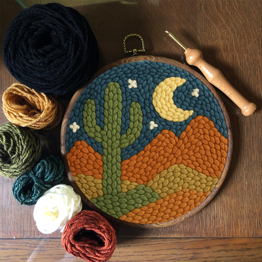 Desert At Night Punch Needle  Kit - Cactus Handmade Craft | Diy Starter Kit - image 8