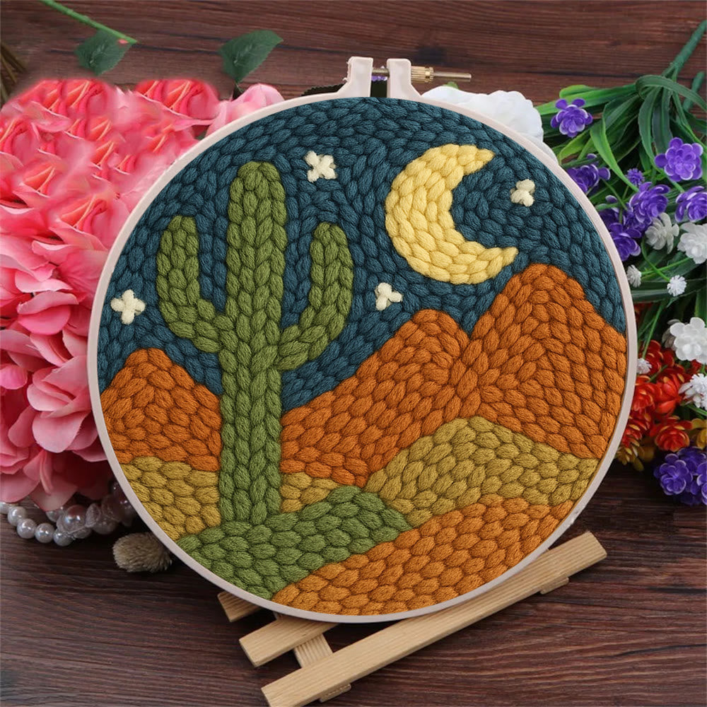 Desert At Night Punch Needle  Kit - Cactus Handmade Craft | Diy Starter Kit - image 7