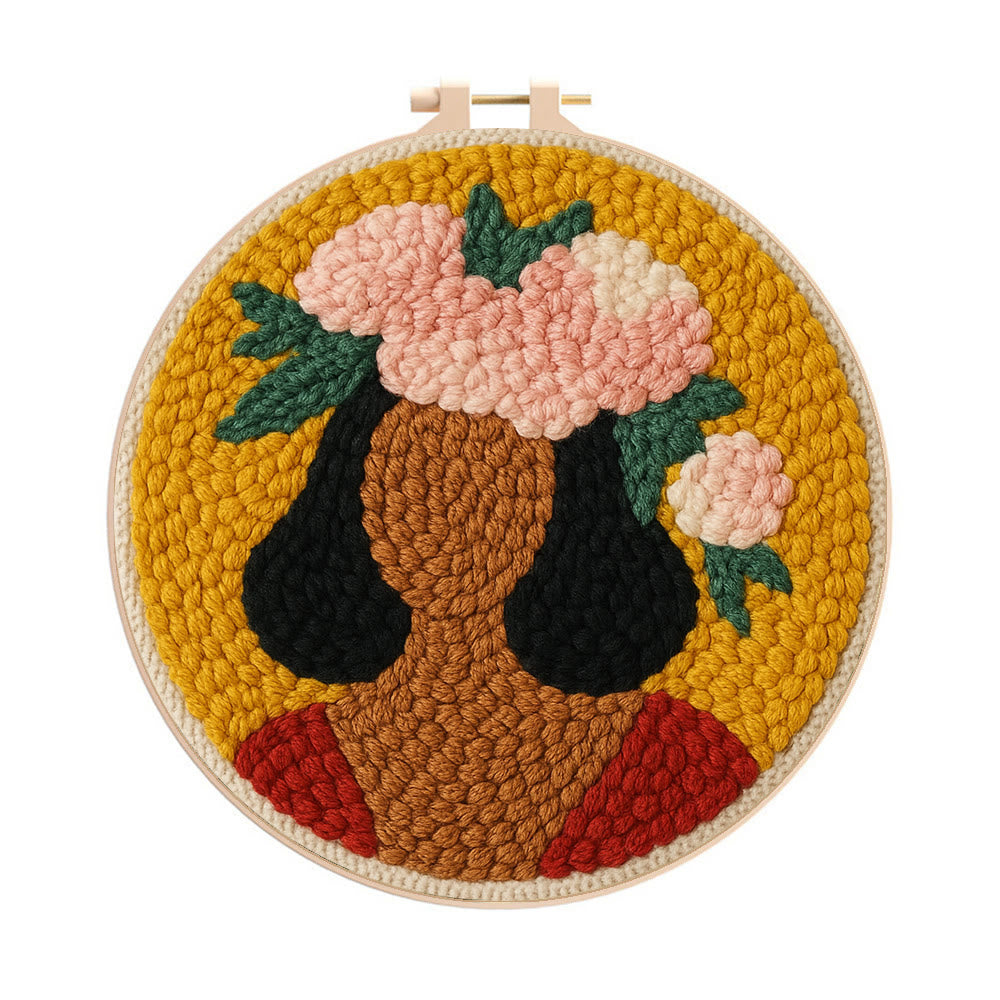  Floral Women Punch Needle  Kit - Unique Home Decor | Diy Handmade Craft - 20cm*20cm - image 0