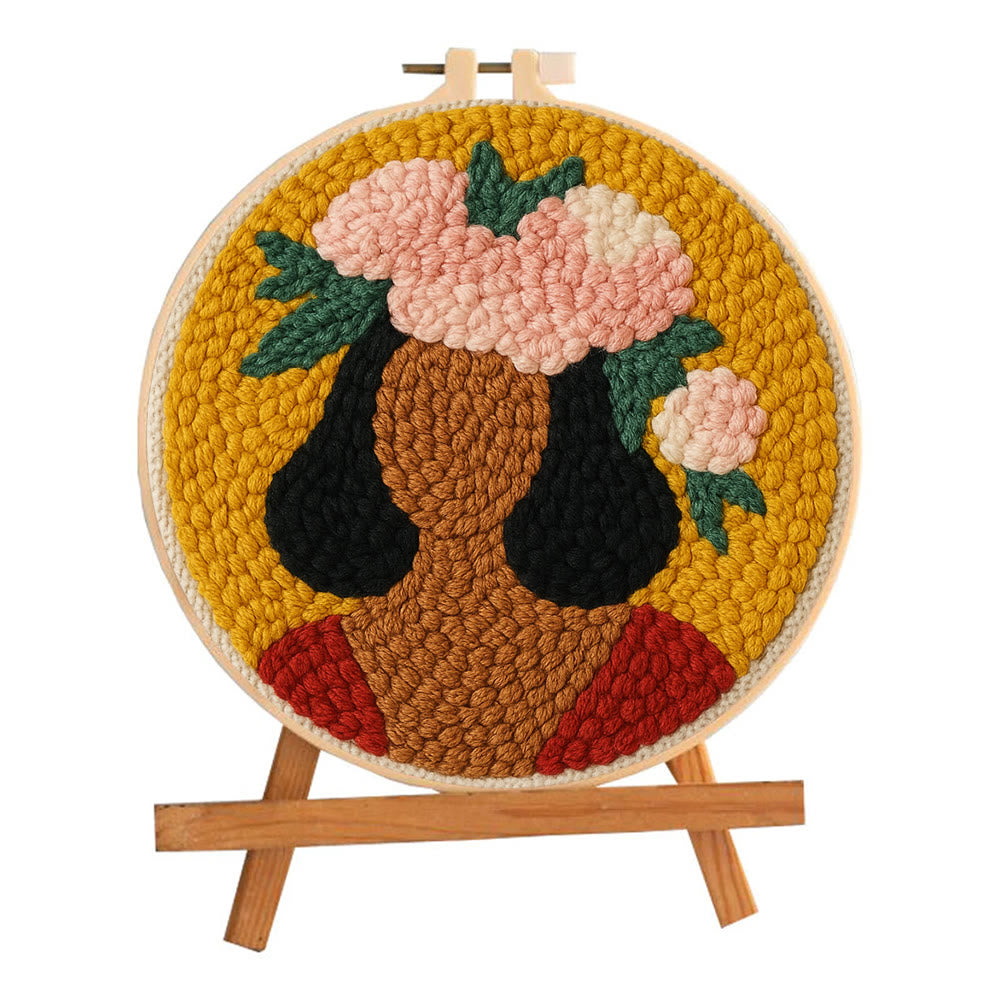  Floral Women Punch Needle  Kit - Unique Home Decor | Diy Handmade Craft - image 1