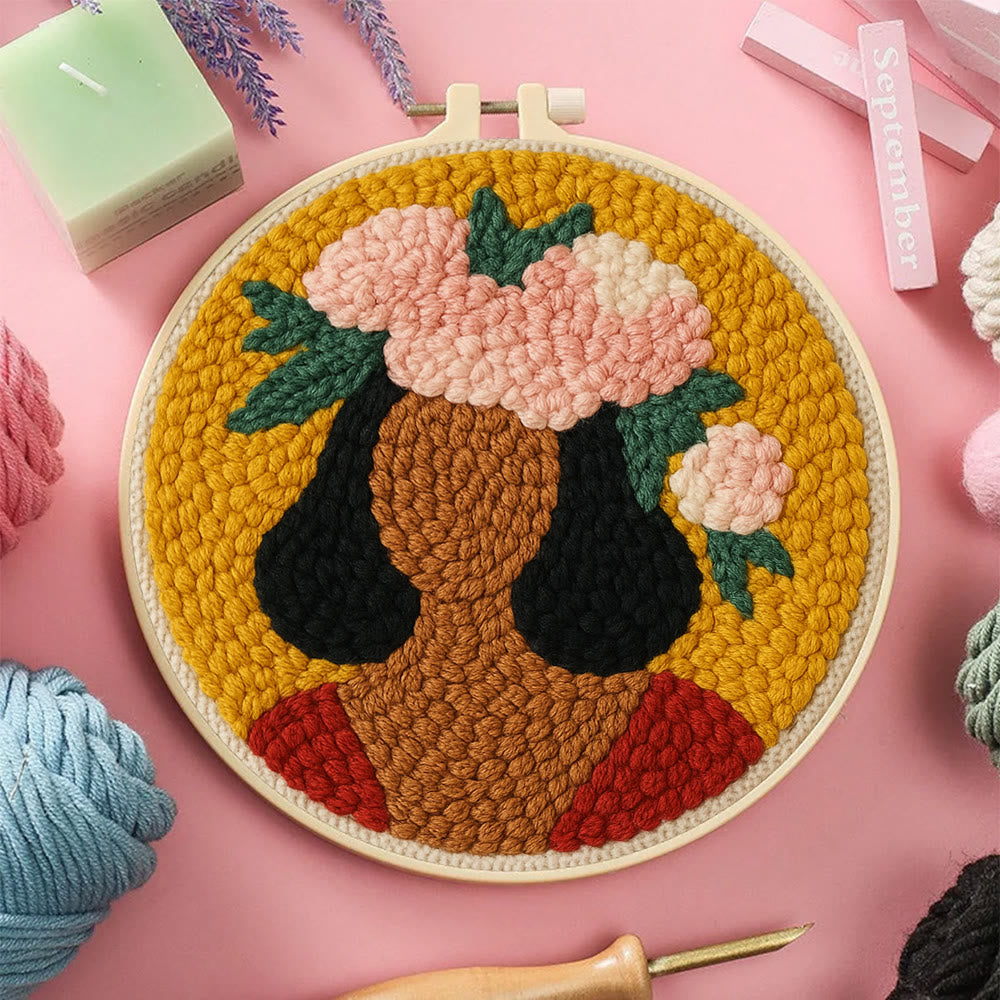  Floral Women Punch Needle  Kit - Unique Home Decor | Diy Handmade Craft - image 6