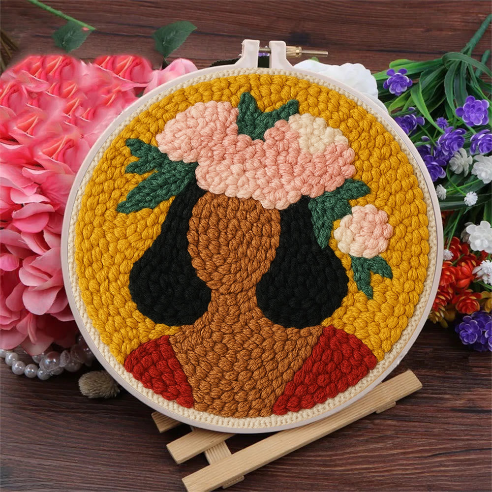  Floral Women Punch Needle  Kit - Unique Home Decor | Diy Handmade Craft - image 3