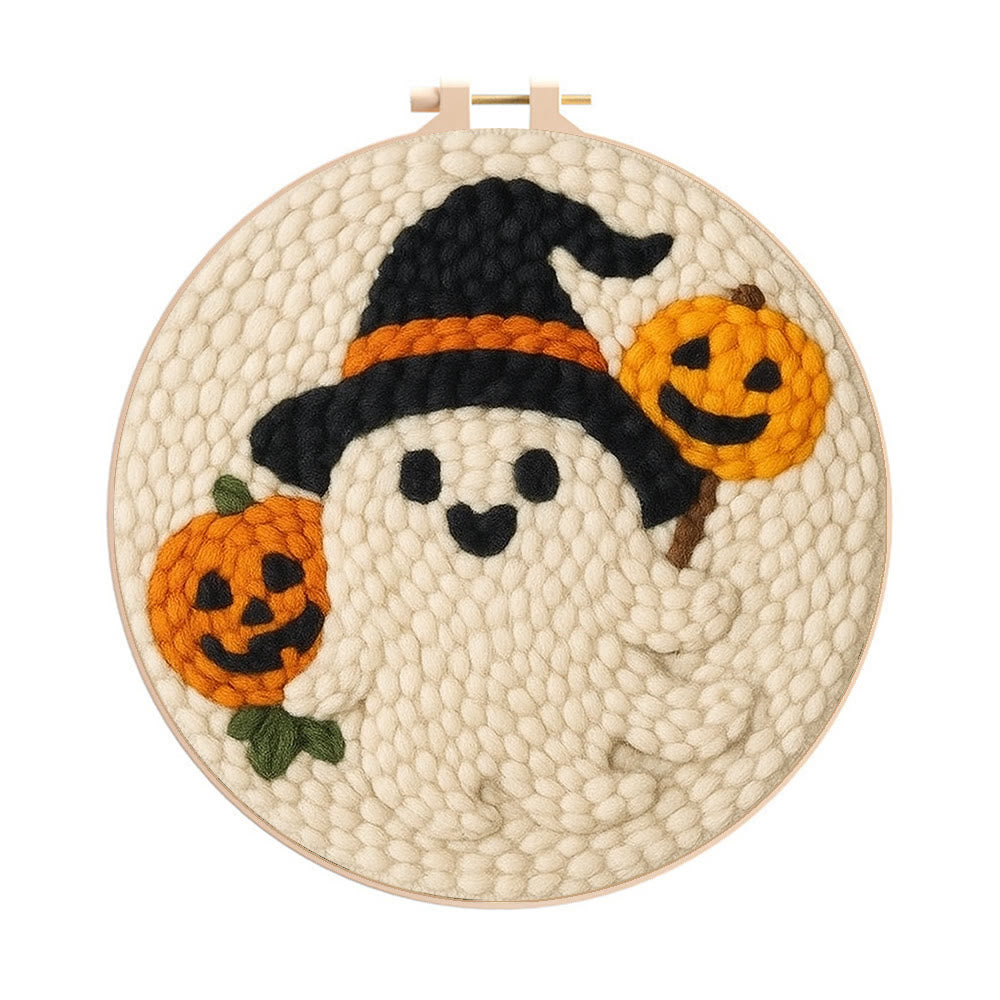  Pumpkin Ghost Punch Needle Kit - Halloween Craft Kit | Diy Holiday Home Decor - 20cm*20cm - image 0