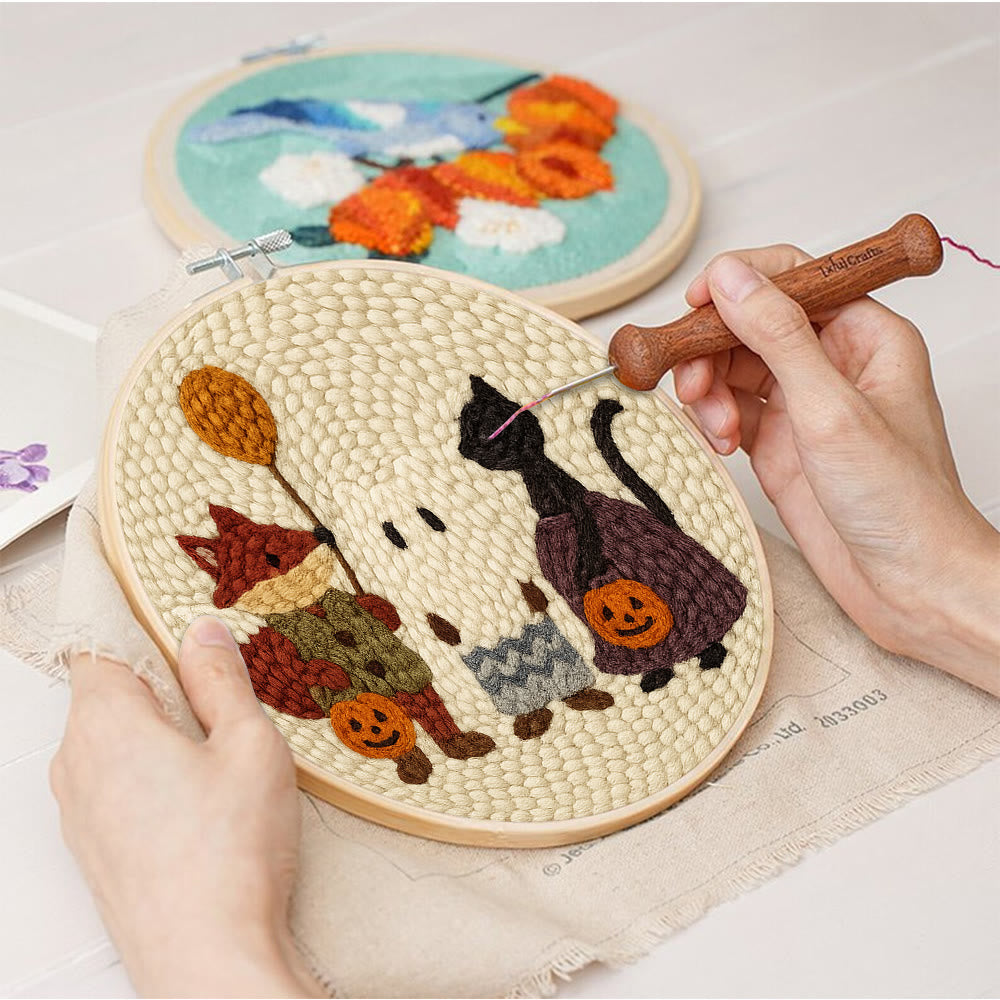 Halloween Black Cat And Fox Punch Needle  Kit - Animal Yarn Artwork | Easy Handmade Craft - image 7