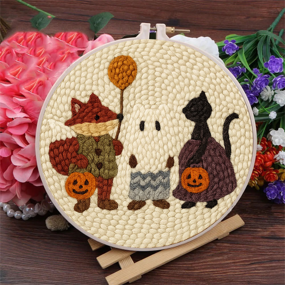 Halloween Black Cat And Fox Punch Needle  Kit - Animal Yarn Artwork | Easy Handmade Craft - image 4