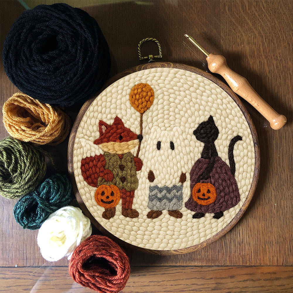 Halloween Black Cat And Fox Punch Needle  Kit - Animal Yarn Artwork | Easy Handmade Craft - image 9