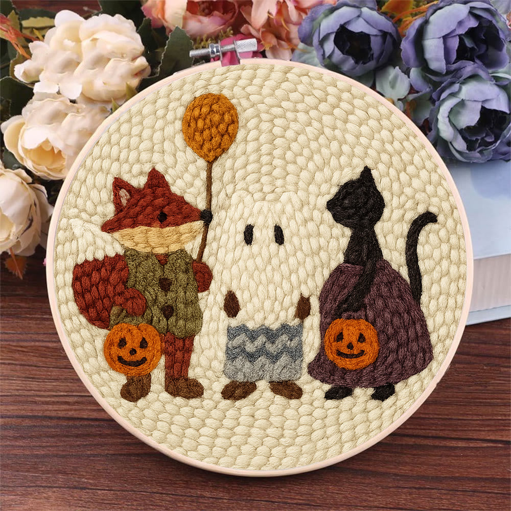 Halloween Black Cat And Fox Punch Needle  Kit - Animal Yarn Artwork | Easy Handmade Craft - image 5
