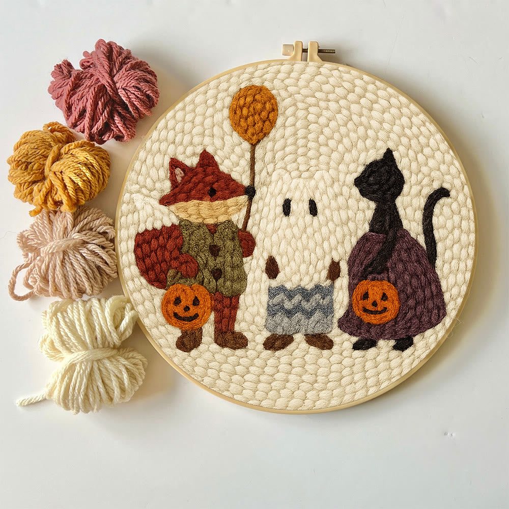 Halloween Black Cat And Fox Punch Needle  Kit - Animal Yarn Artwork | Easy Handmade Craft - image 8