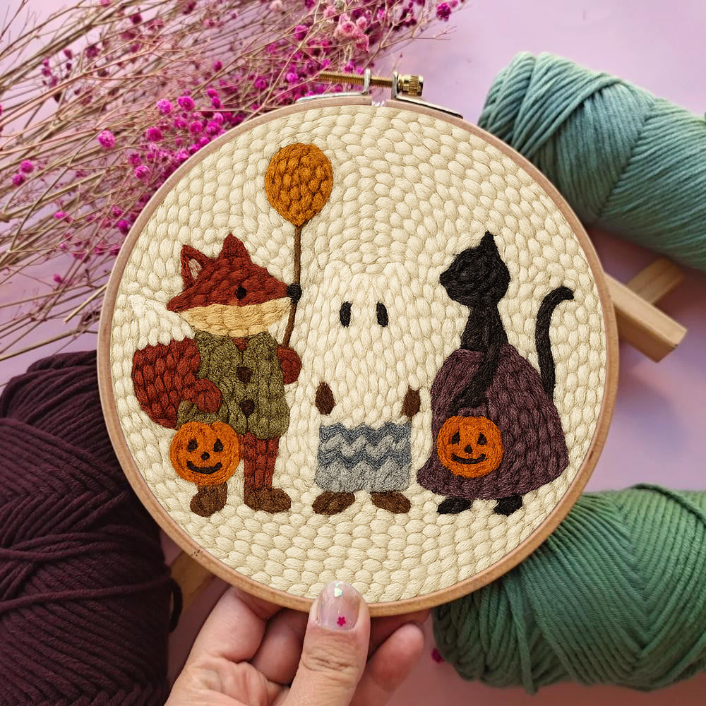 Halloween Black Cat And Fox Punch Needle  Kit - Animal Yarn Artwork | Easy Handmade Craft - image 3