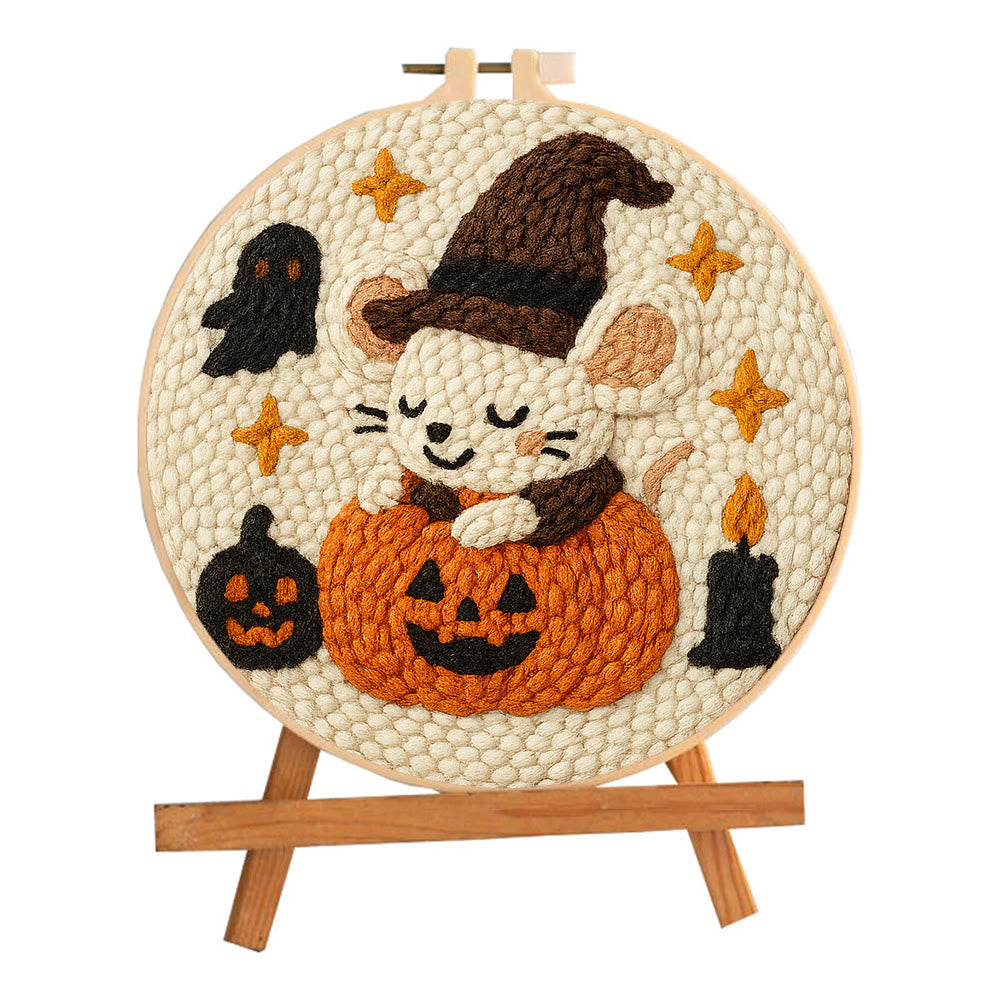 Pumpkin Mouse Punch Needle  Kit - Adorable Animal Craft | Spooky Halloween Decor - image 1