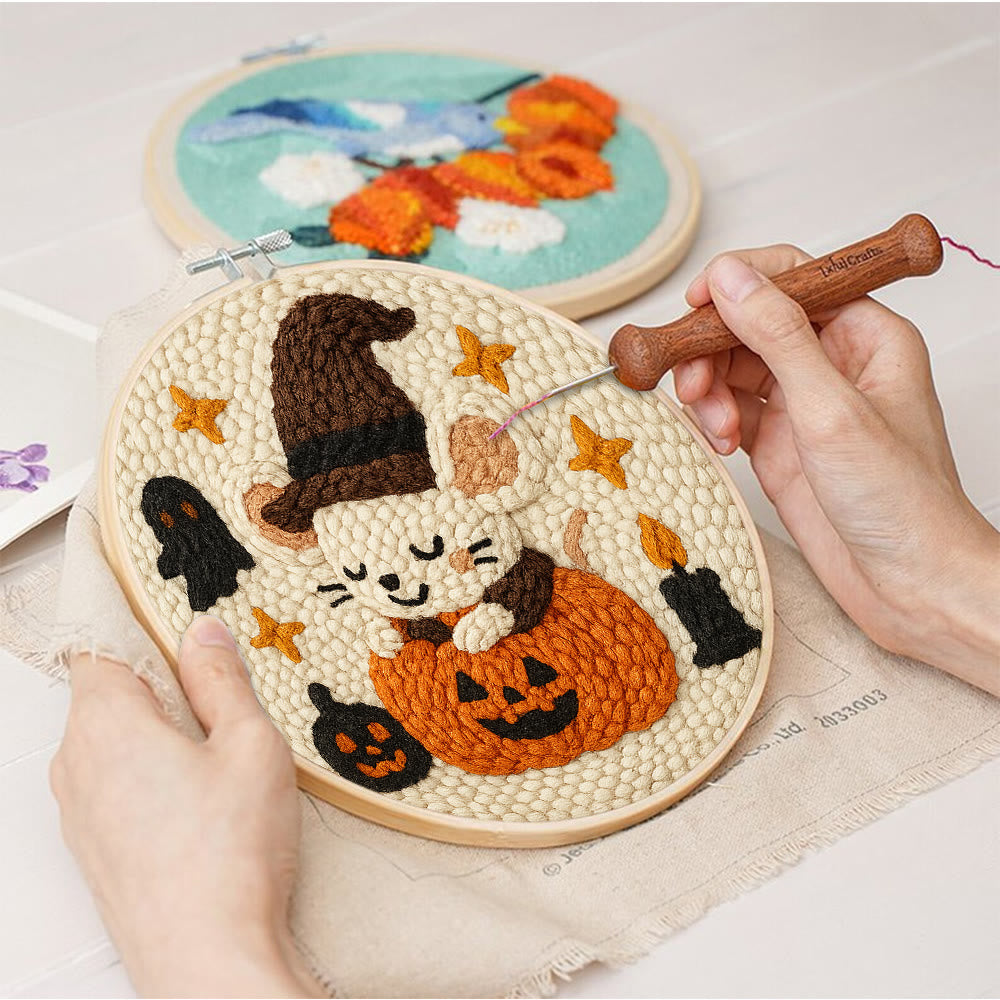 Pumpkin Mouse Punch Needle  Kit - Adorable Animal Craft | Spooky Halloween Decor - image 2
