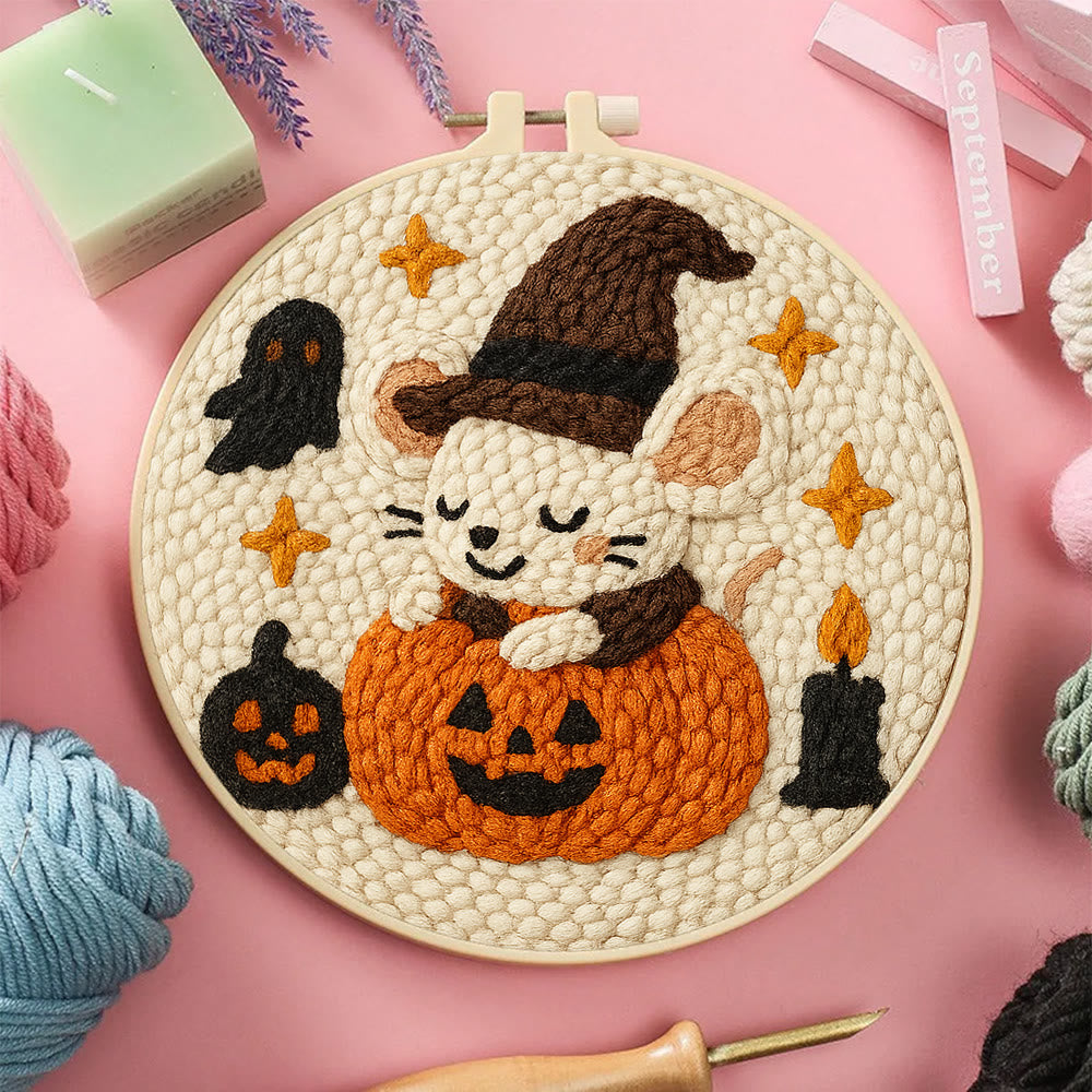 Pumpkin Mouse Punch Needle  Kit - Adorable Animal Craft | Spooky Halloween Decor - image 6