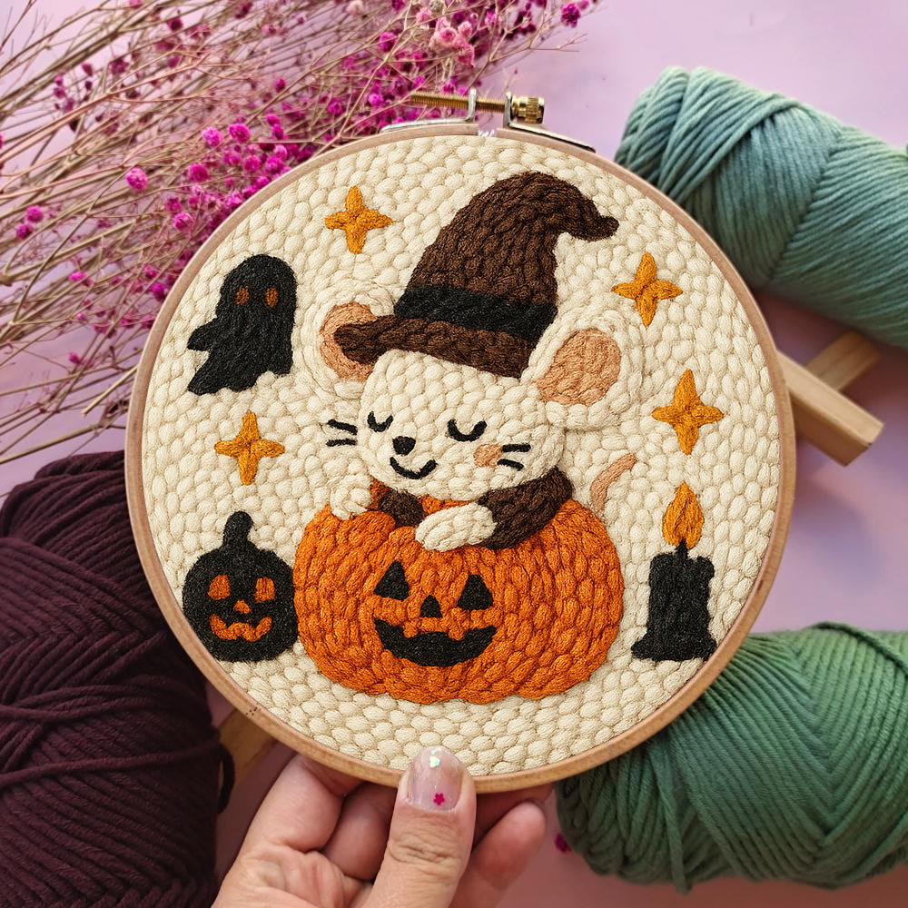 Pumpkin Mouse Punch Needle  Kit - Adorable Animal Craft | Spooky Halloween Decor - image 7